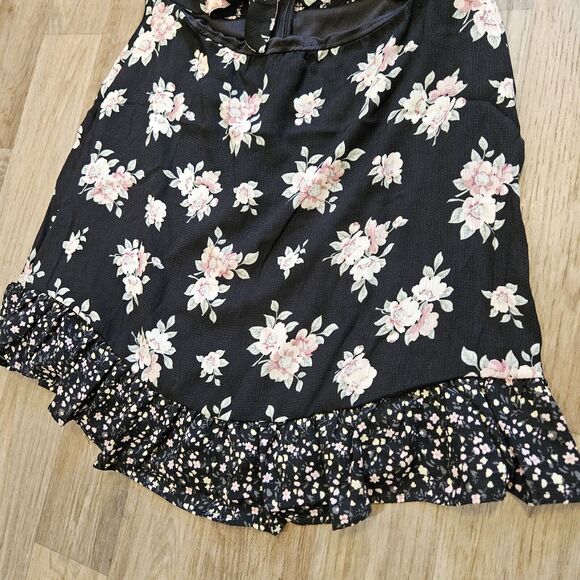 Lulus Strapless Tie Front Mini Dress Womens XL Black Floral Boho Festival Party - Picture 4 of 10